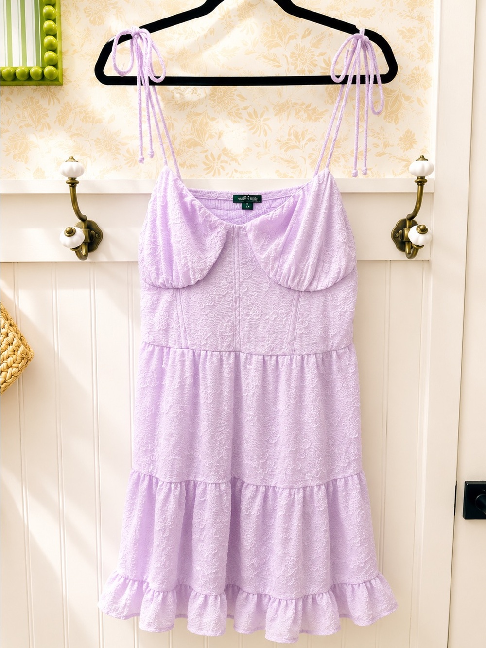 Wild Fable Lavender Textured Tie Strap Tiered Mini Dress | Large - Picture 2 of 4